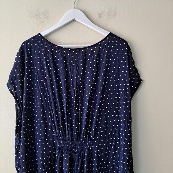 NWT Ellos Tie Front A-Line Maxi Dress Navy Blue White Polka Dot Womens Size 32 - Picture 8 of 15